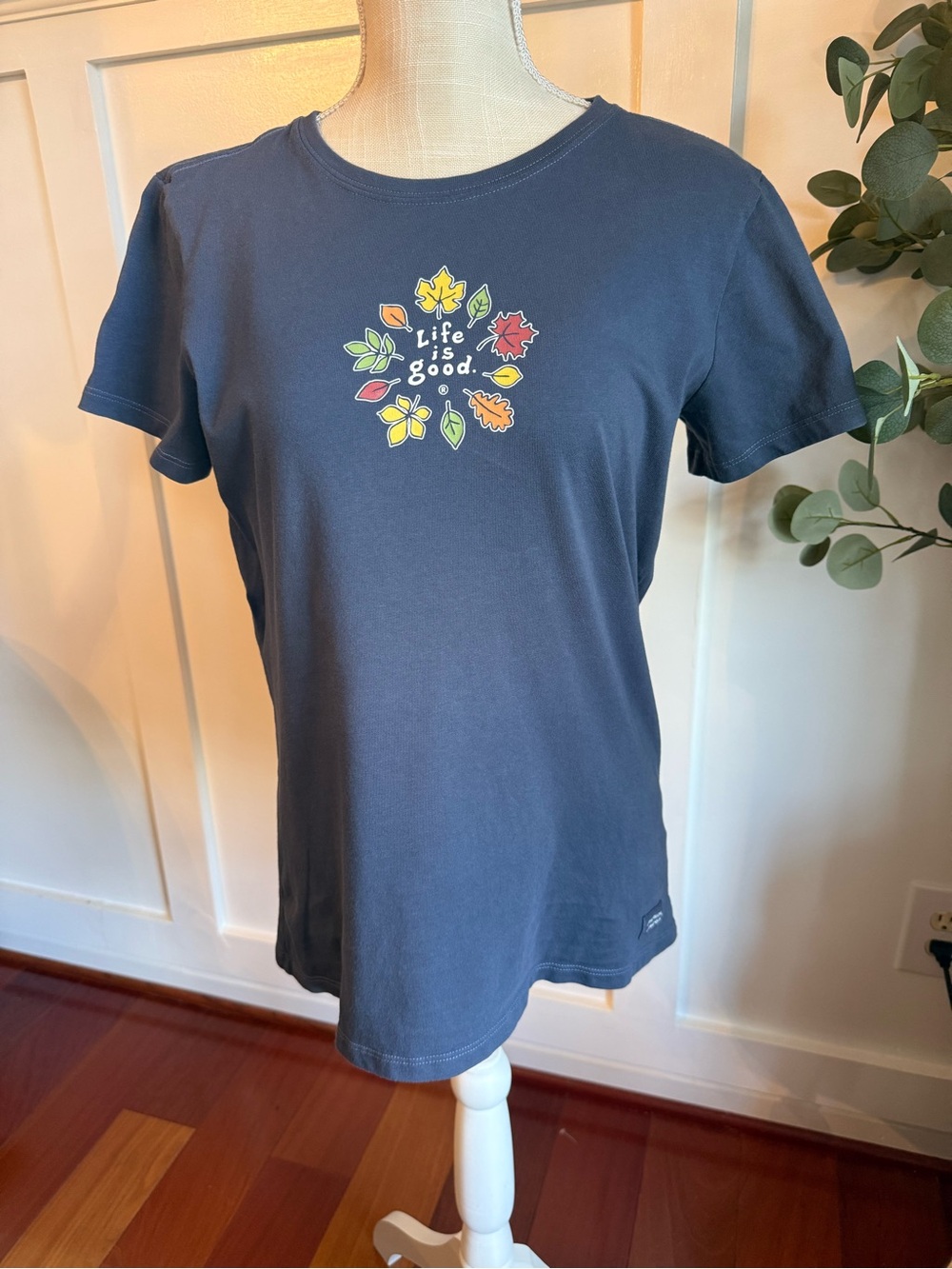 Life Is Good Navy Short-Sleeve Tee with Colorful Leaf Graphic